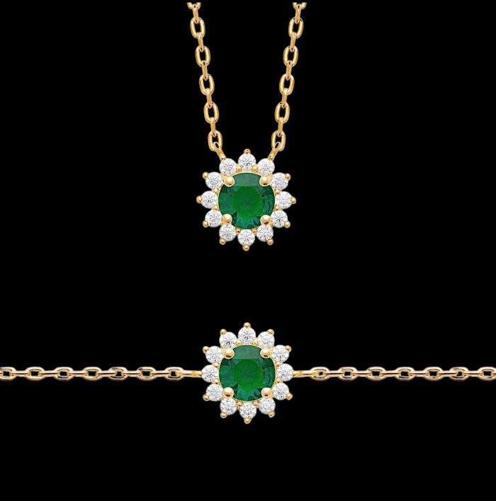 Collier romanesque - Oxyde de zirconium vert - Plaqué or – Image 4