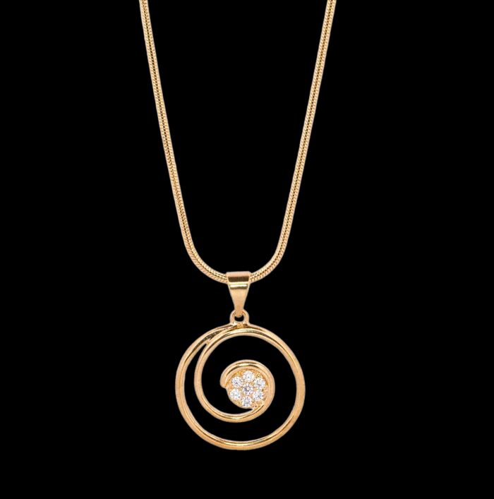 Collier pendentif spiral - Oxydes de zirconium - Chaîne... - Plaqué or – Image 2