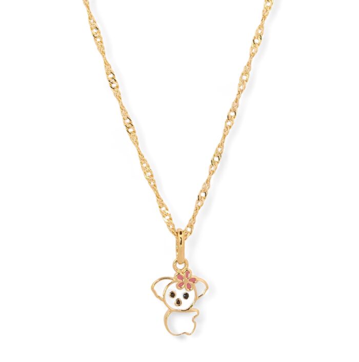 Collier pendentif koala - Émail blanc, rose, noir - Chaîne .......... -  Plaqué or