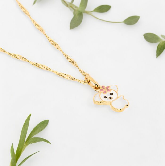 Collier pendentif koala - Émail blanc, rose, noir - Chaîne .......... -  Plaqué or – Image 2