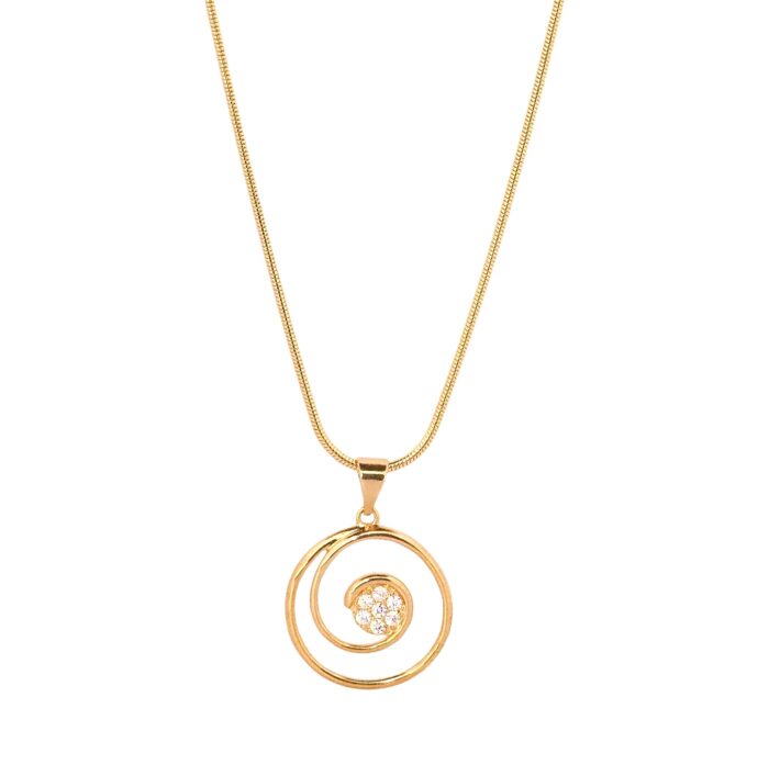 Collier pendentif spiral - Oxydes de zirconium - Chaîne... - Plaqué or