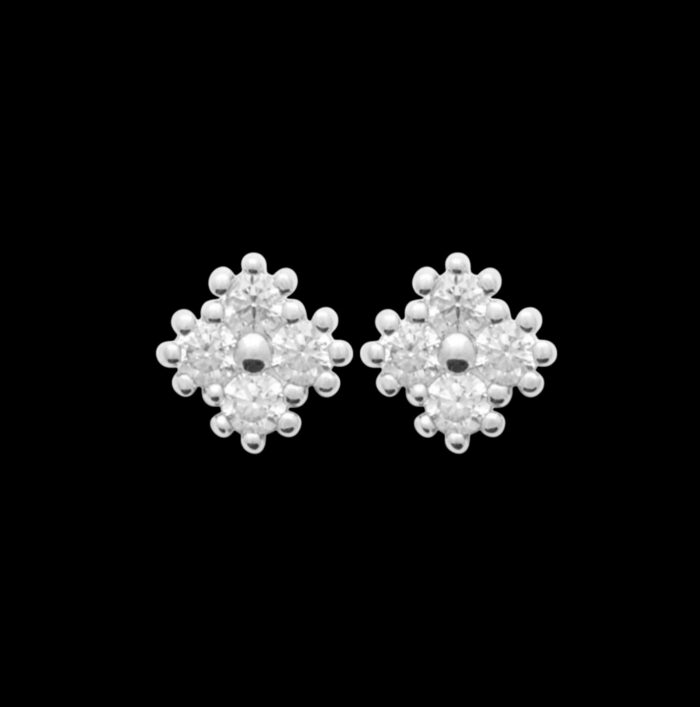 Boucles d'oreilles puce carrée - Oxydes de zirconium - Argent rhodié – Image 2