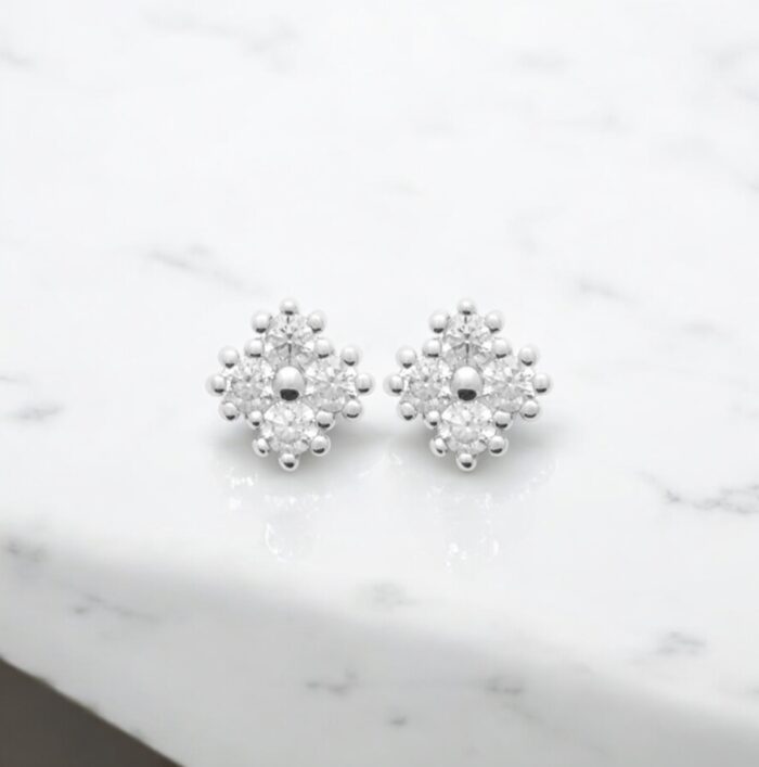 Boucles d'oreilles puce carrée - Oxydes de zirconium - Argent rhodié – Image 3