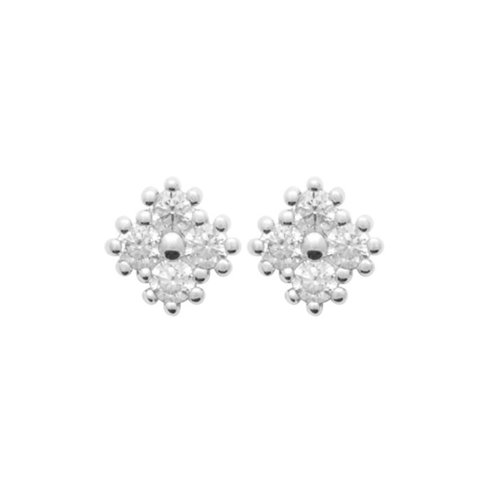 Boucles d'oreilles puce carrée - Oxydes de zirconium - Argent rhodié