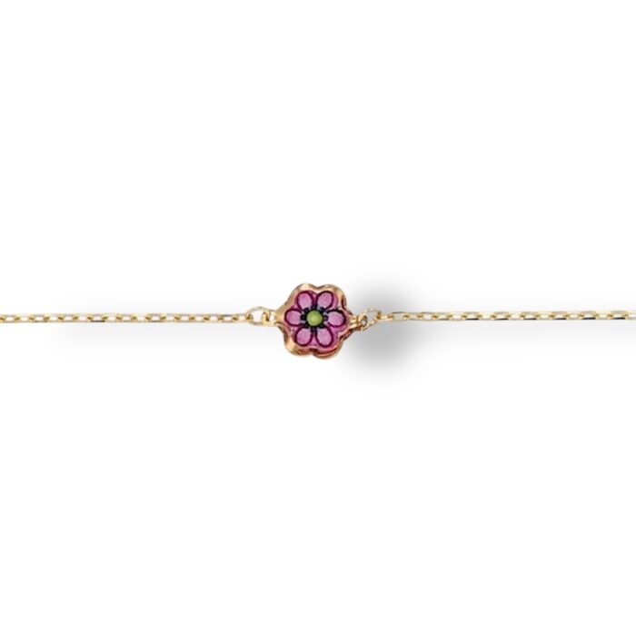 Bracelet "Pétalys" - Émail rose et vert - Or jaune 750/1000 - 18 carats