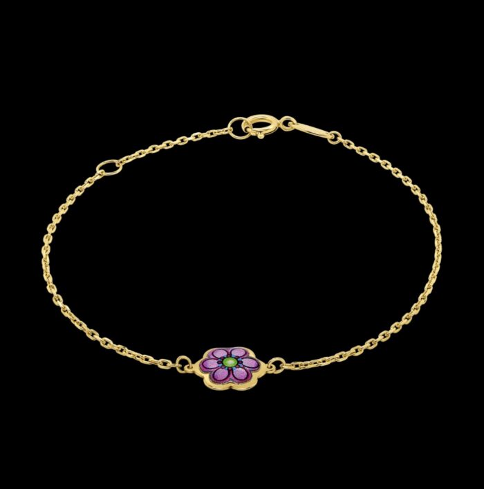 Bracelet "Pétalys" - Émail rose et vert - Or jaune 750/1000 - 18 carats – Image 2