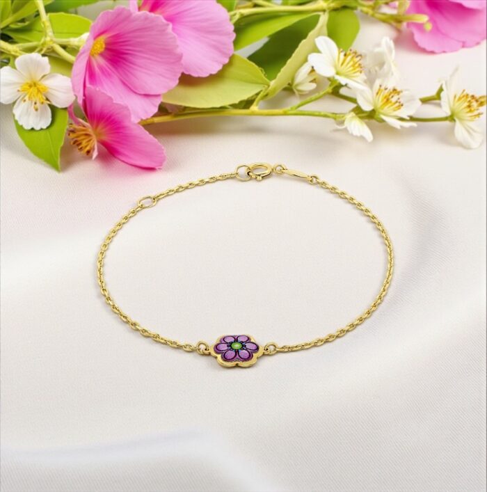 Bracelet "Pétalys" - Émail rose et vert - Or jaune 750/1000 - 18 carats – Image 3