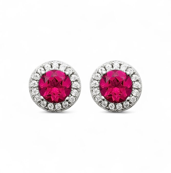 Boucles d'oreilles puces "Éclat rubis rouge" - Oxydes de zirconium - Argent rhodié