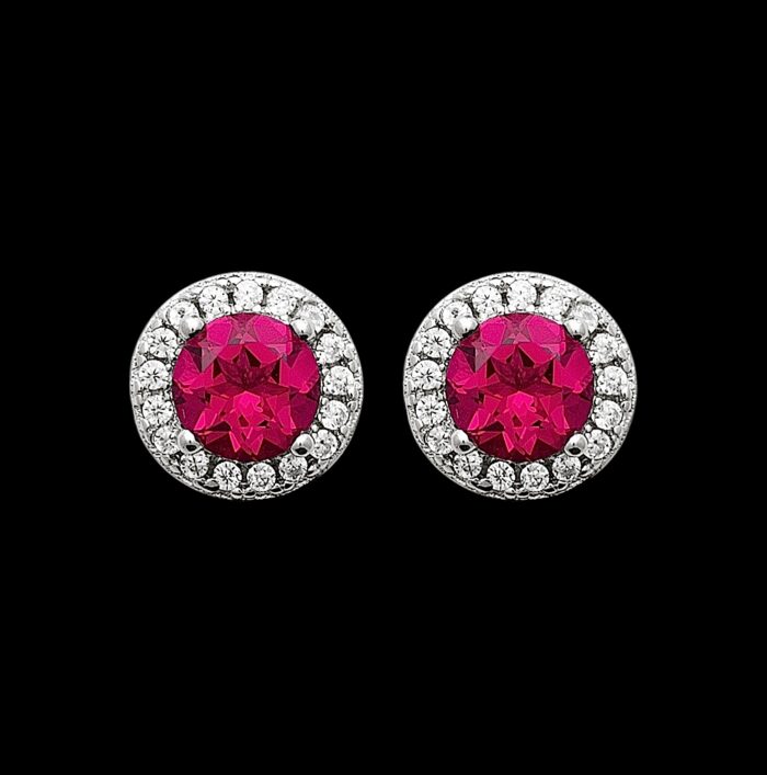 Boucles d'oreilles puces "Éclat rubis rouge" - Oxydes de zirconium - Argent rhodié – Image 2
