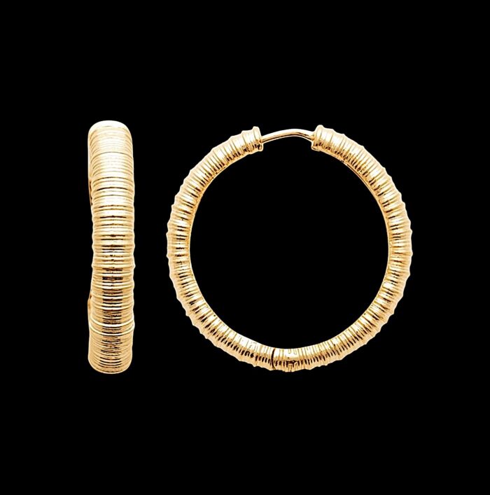 Boucles d'oreilles créoles "Ondine" - 30 mm - Plaqué or – Image 2
