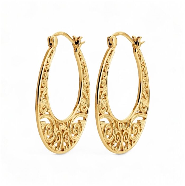 Boucles d'oreilles créoles arabesque - Plaqué or