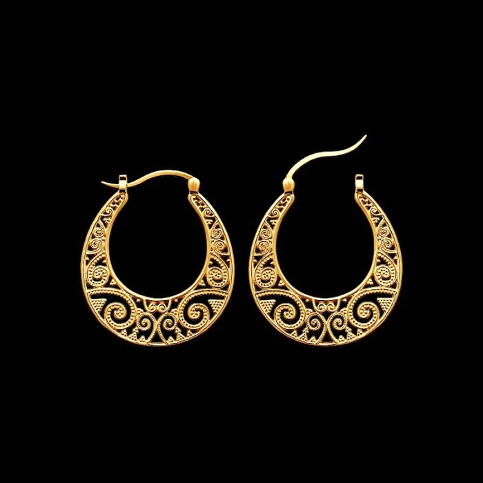 Boucles d'oreilles créoles arabesque - Plaqué or – Image 2