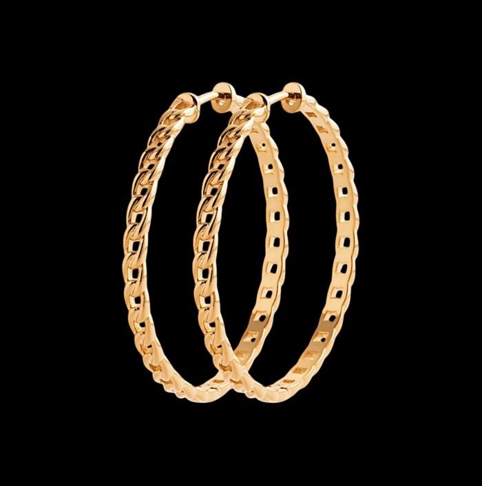Boucles d'oreilles créoles "Chaîne d'or" - 40 mm - Plaqué or – Image 2