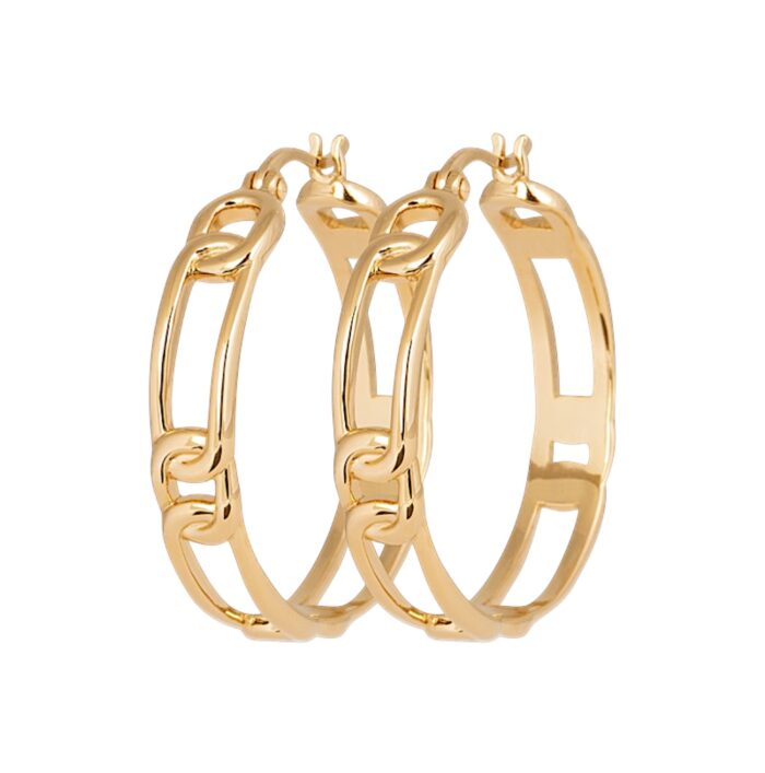 Boucles d'oreilles créoles "Maillon d'éclat" - 30 mm - Plaqué or