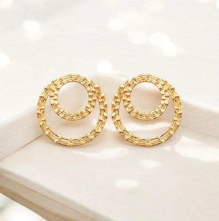Boucles d'oreilles "Duo cercle doré" - Plaqué or – Image 3