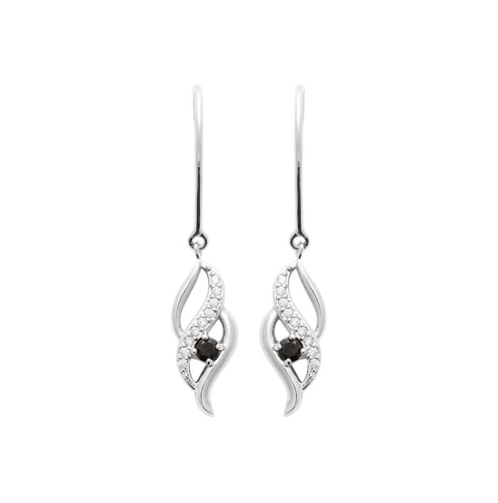 Boucles d'oreilles pendantes " Élégance" - Oxydes de zirconium noir - Argent rhodié