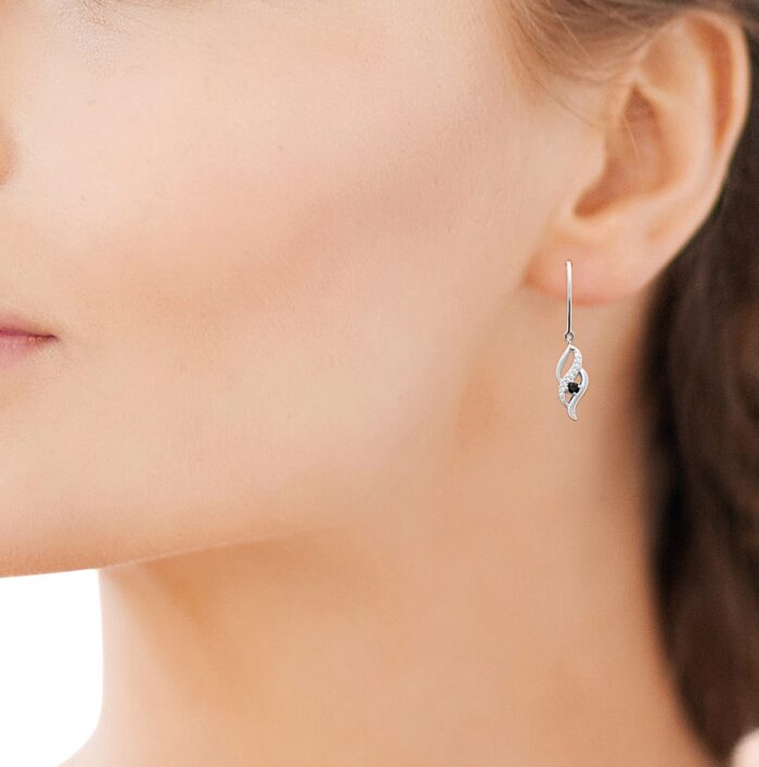 Boucles d'oreilles pendantes " Élégance" - Oxydes de zirconium noir - Argent rhodié – Image 4