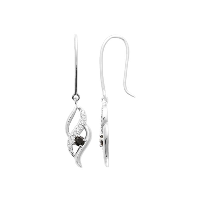 Boucles d'oreilles pendantes " Élégance" - Oxydes de zirconium noir - Argent rhodié – Image 2