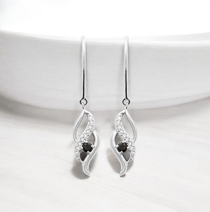 Boucles d'oreilles pendantes " Élégance" - Oxydes de zirconium noir - Argent rhodié – Image 3
