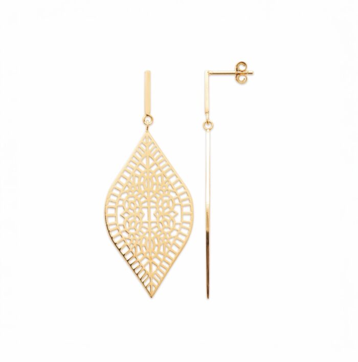 Boucles d'oreilles "Feuille ajouré" - Plaqué or