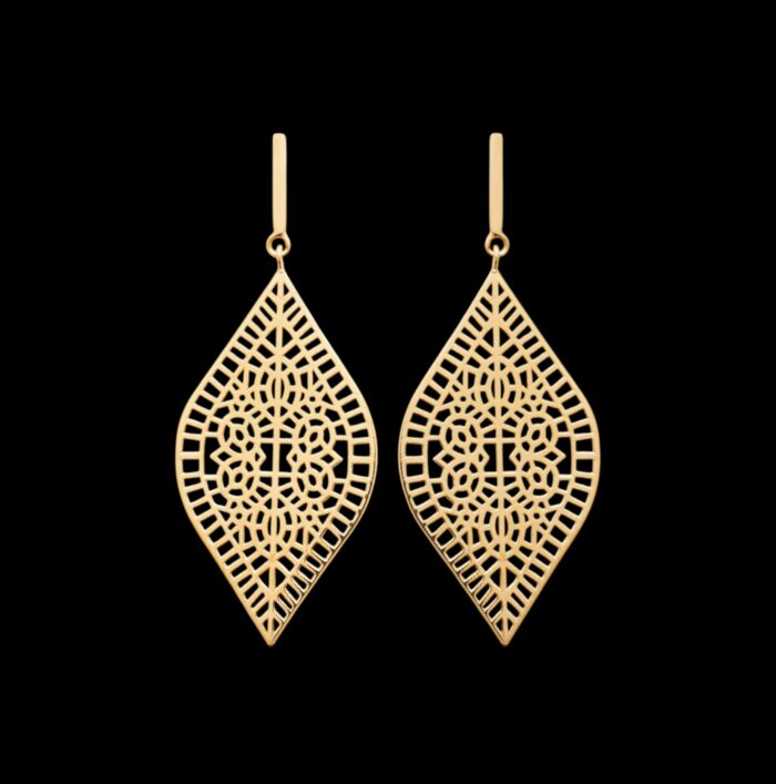 Boucles d'oreilles "Feuille ajouré" - Plaqué or – Image 2