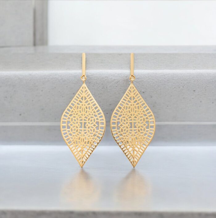 Boucles d'oreilles "Feuille ajouré" - Plaqué or – Image 3
