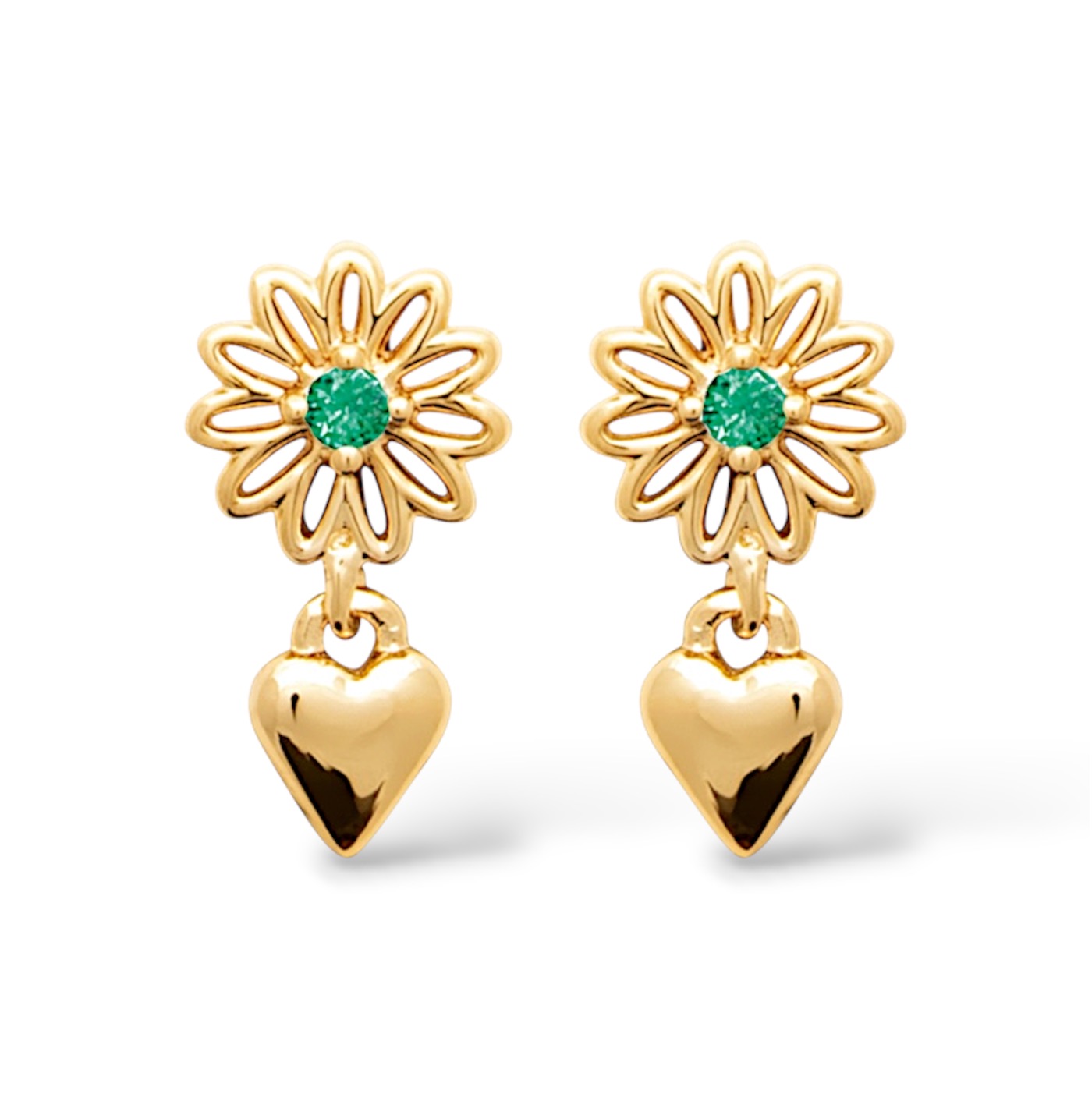 Boucles d'oreilles Fleurélia Plaqué or fleur coeur vert