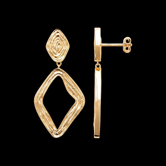 Boucles d'oreilles losanges striés - Plaqué or – Image 2
