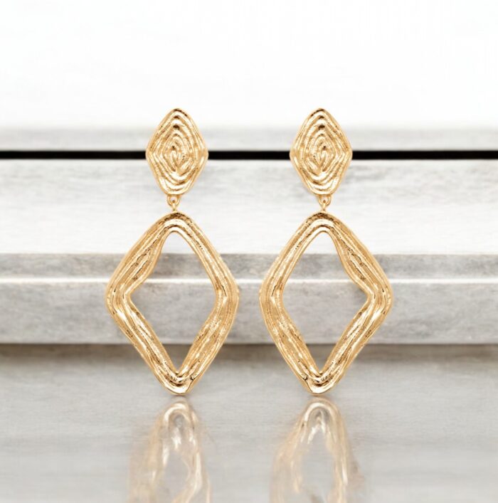 Boucles d'oreilles losanges striés - Plaqué or – Image 3