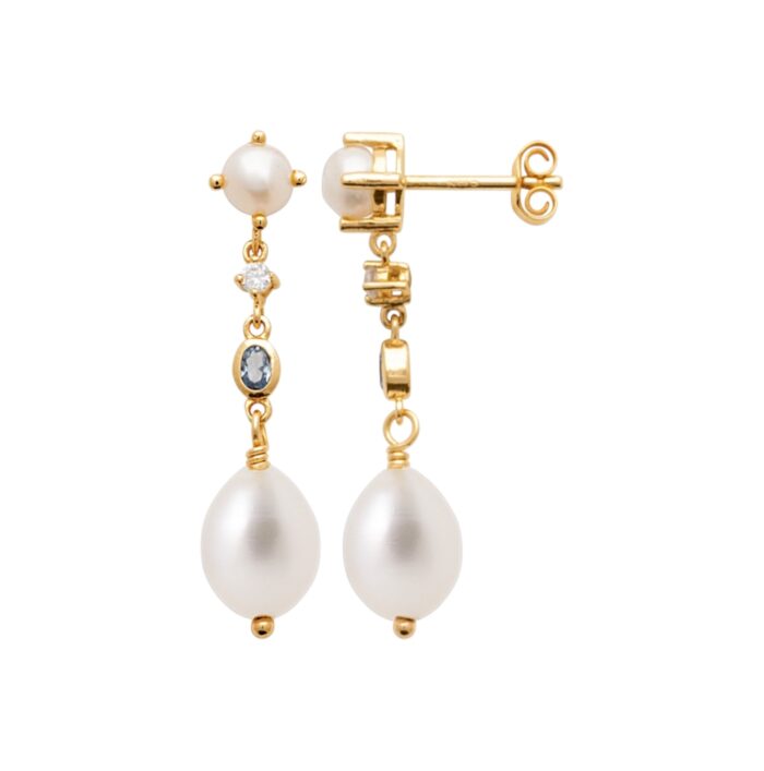 Boucles d'oreilles "Perles nacrés" - Oxydes de zirconium - Plaqué or