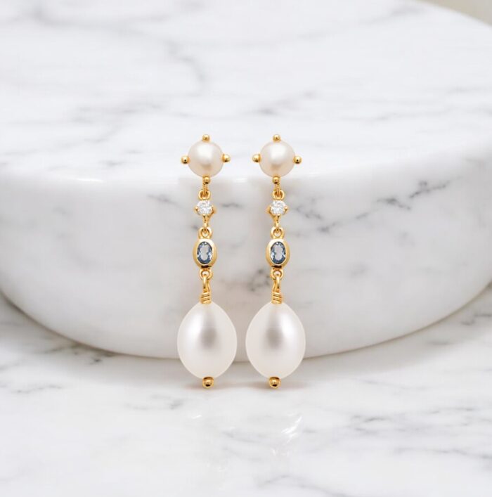 Boucles d'oreilles "Perles nacrés" - Oxydes de zirconium - Plaqué or – Image 3