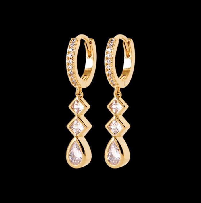 Boucles d'oreilles géométriques - Oxydes de zirconium - Plaqué or – Image 2