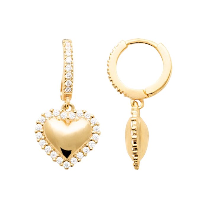 Boucles d'oreilles "Coeur bombé" - Oxydes de zirconium - Plaqué or