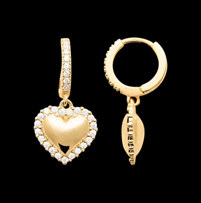 Boucles d'oreilles "Coeur bombé" - Oxydes de zirconium - Plaqué or – Image 2