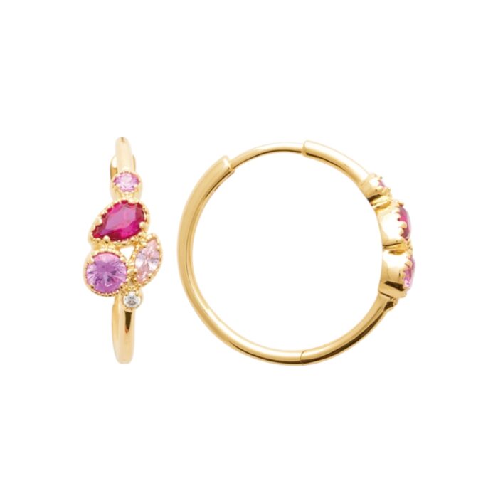 Boucles d’oreilles créoles Céleste – Oxydes de zirconium rose – Plaqué or