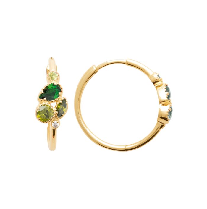 Boucles d’oreilles créoles Céleste – Oxydes de zirconium vert – Plaqué or