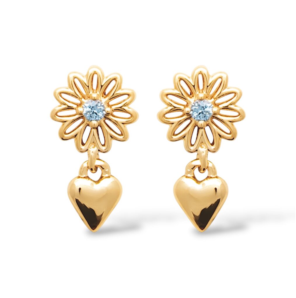 Boucles d'oreilles Fleurélia Plaqué or fleur coeur bleu
