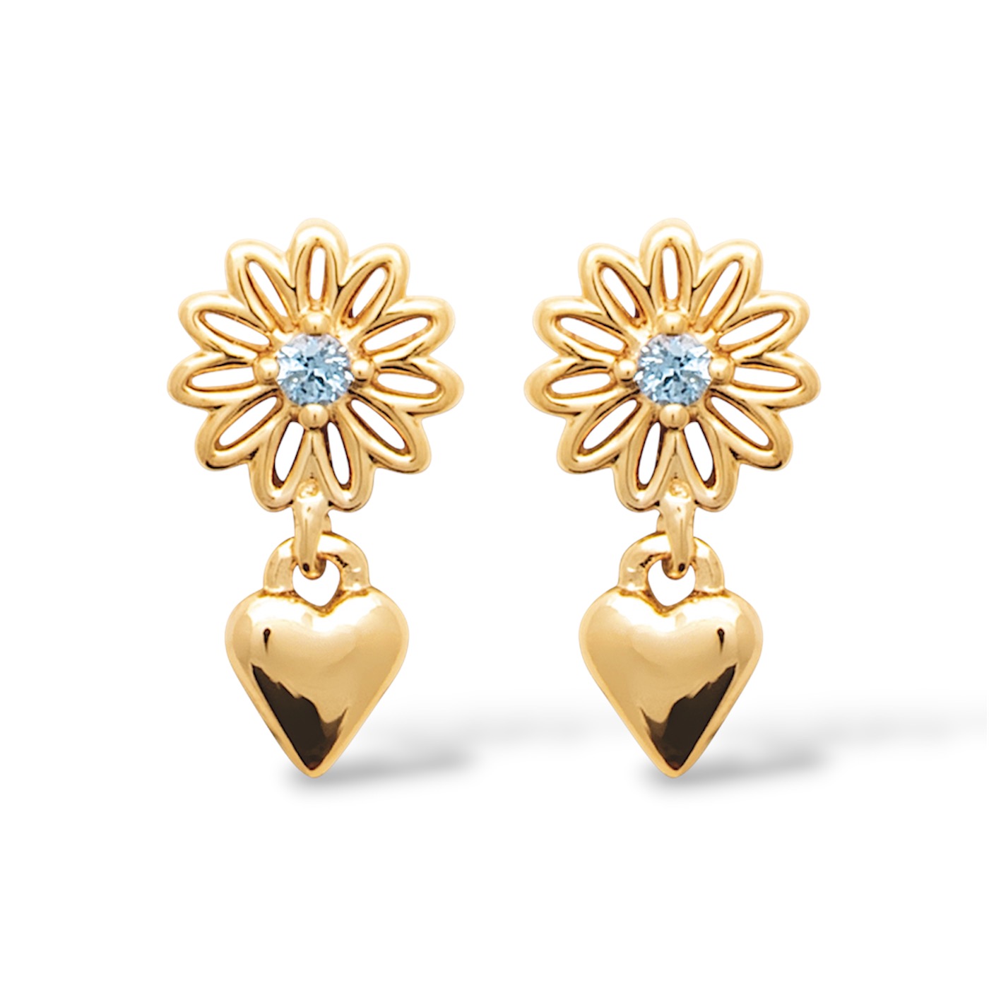 Boucles d'oreilles Fleurélia Plaqué or fleur coeur bleu