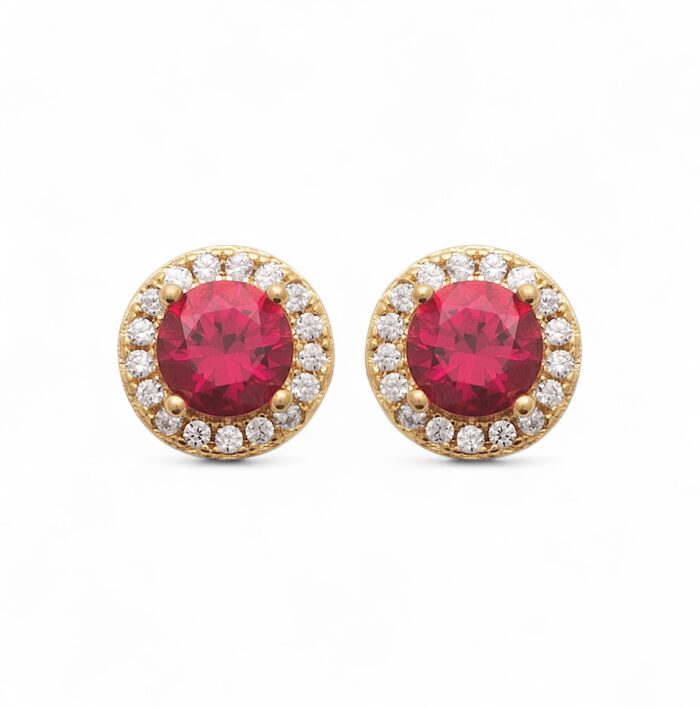 Boucles d'oreilles puces "Éclat rubis rouge" – Oxydes de zirconium – Plaqué or