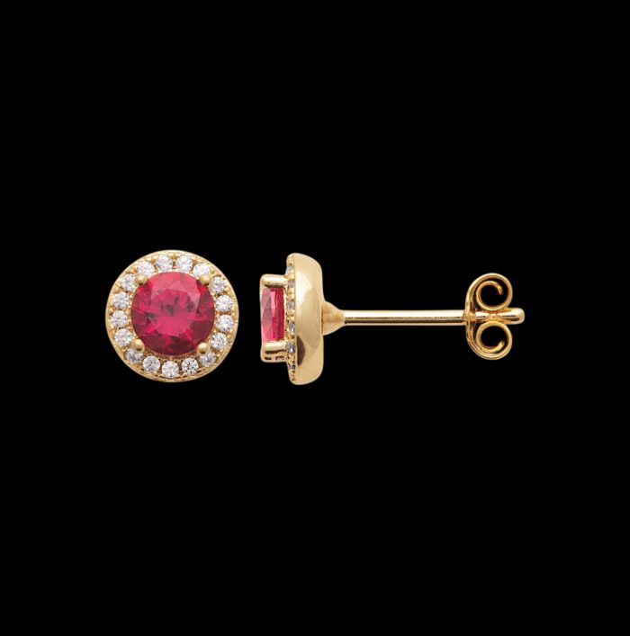 Boucles d'oreilles puces "Éclat rubis rouge" – Oxydes de zirconium – Plaqué or – Image 2