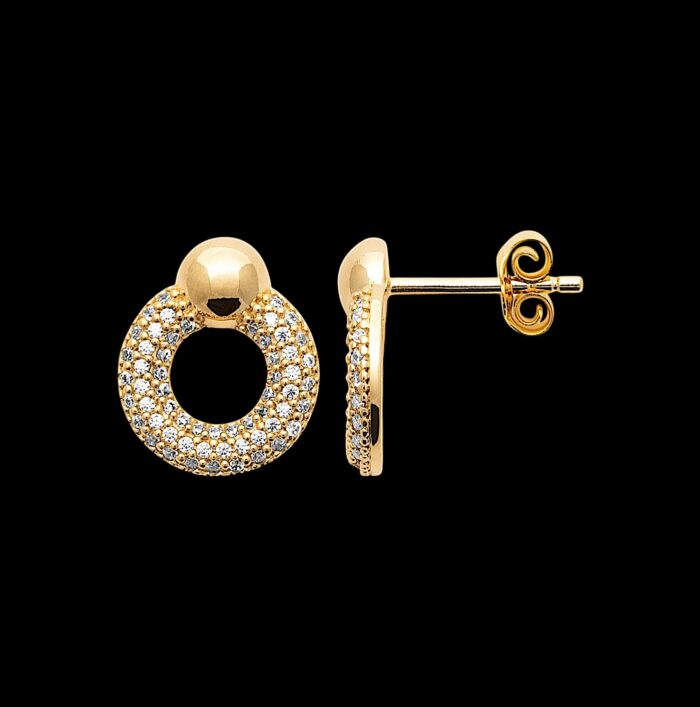 Boucles d'oreilles "cercle de lumière" – Oxydes de zirconium – Plaqué or – Image 2