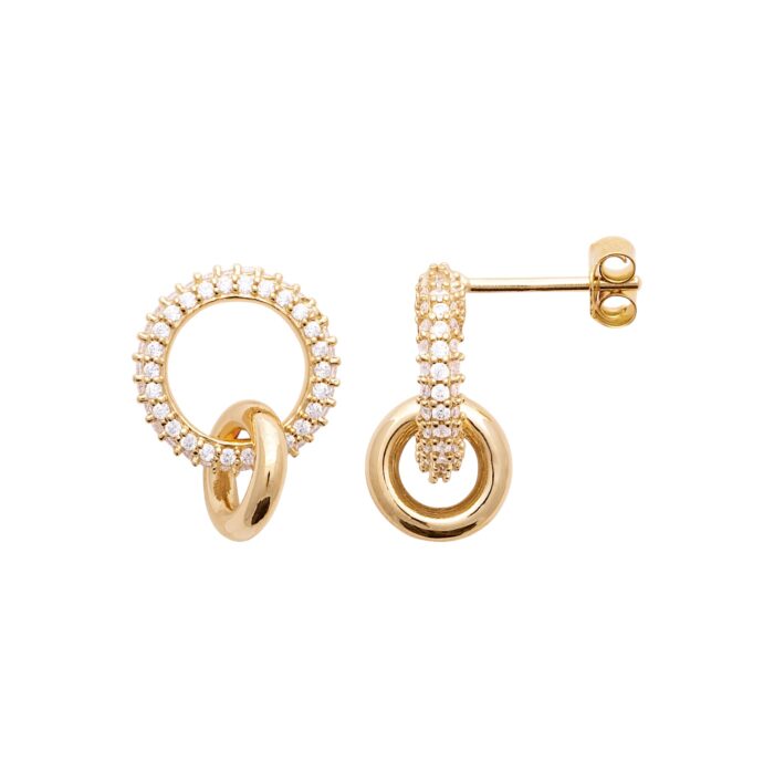 Boucles d’oreilles pendantes “Cercles entrelacés” – Oxydes de zirconium – Plaqué or