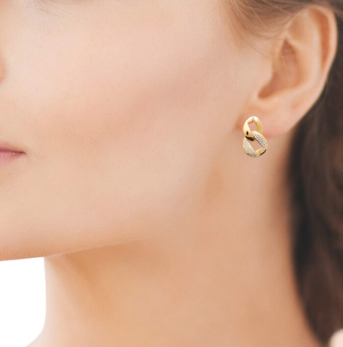 Boucles d'oreilles "Fusion d'éclat" - Oxydes de zirconium - Plaqué or – Image 4