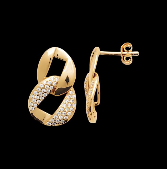 Boucles d'oreilles "Fusion d'éclat" - Oxydes de zirconium - Plaqué or – Image 2