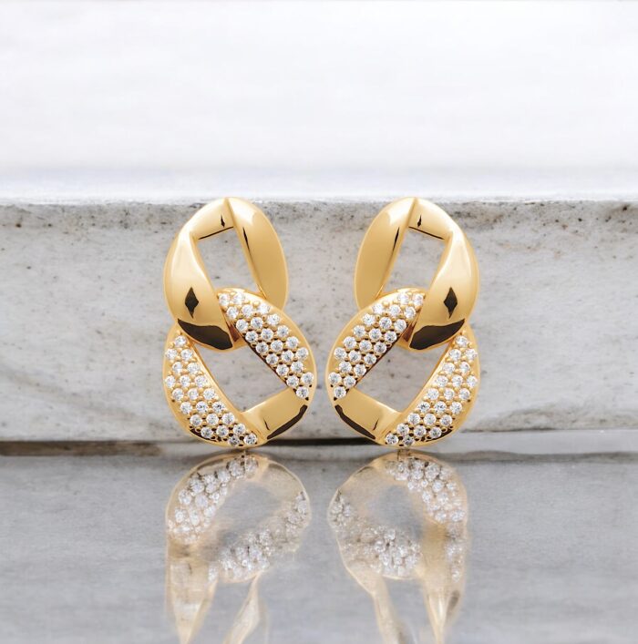 Boucles d'oreilles "Fusion d'éclat" - Oxydes de zirconium - Plaqué or – Image 3