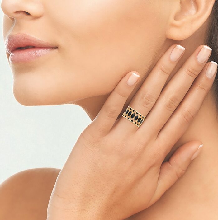Bague "Rosace" - Laque noir - Plaqué or – Image 4