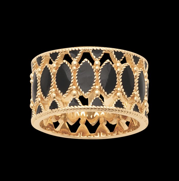 Bague "Rosace" - Laque noir - Plaqué or – Image 2