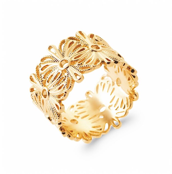 Bague "Dentelle florale" - Plaqué or