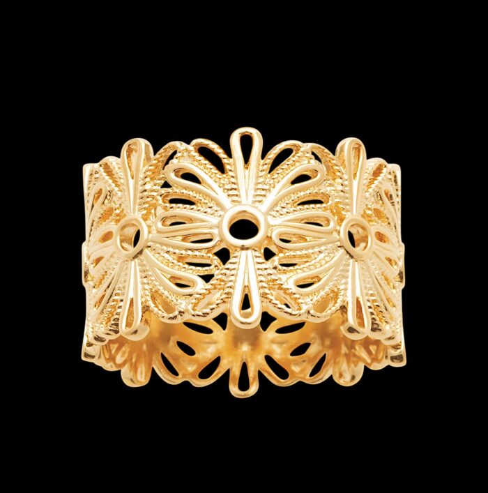 Bague "Dentelle florale" - Plaqué or – Image 2