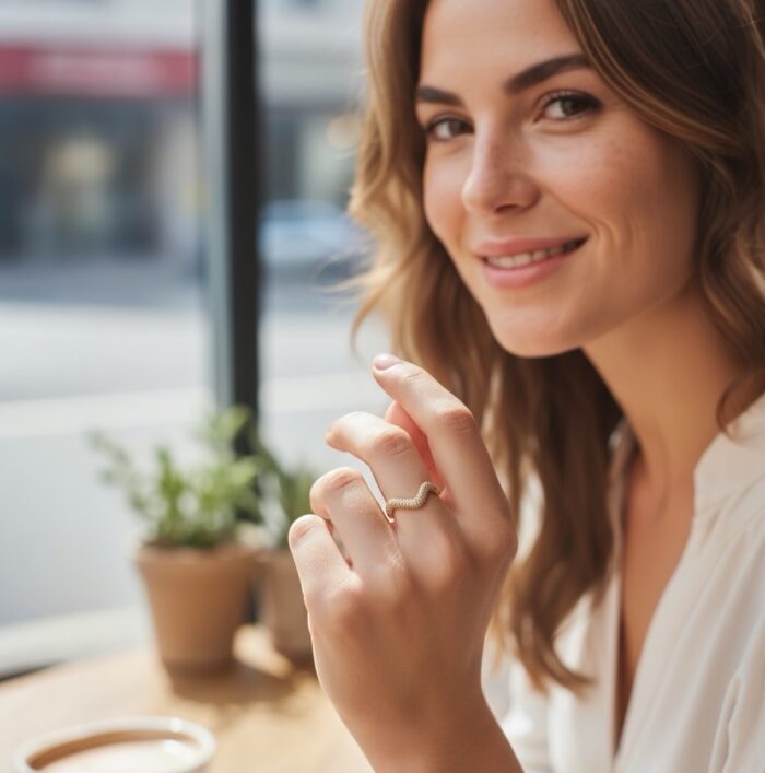 Bague "Véléa" – Oxydes de zirconium – Plaqué or – Image 4